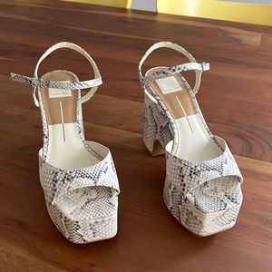 Dolce Vita “Porcha” Chunky Square Toe Platform Heels in Bone Snake Print